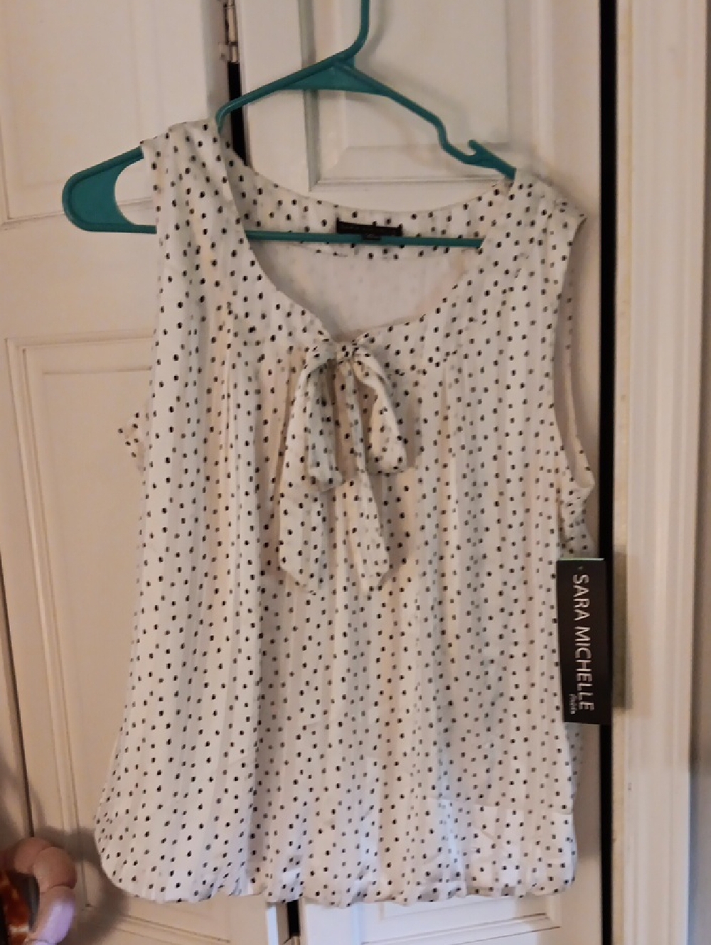 Sara Michelle White Sleeveless Tie-Front Polka Dot Camisole